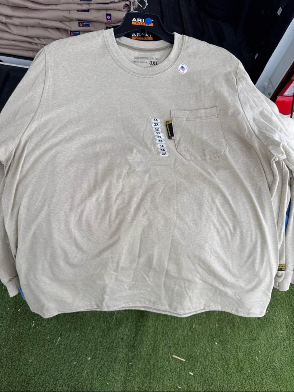 Benchmark FR Men’s Long Sleeve Pocket Tee - Light Khaki